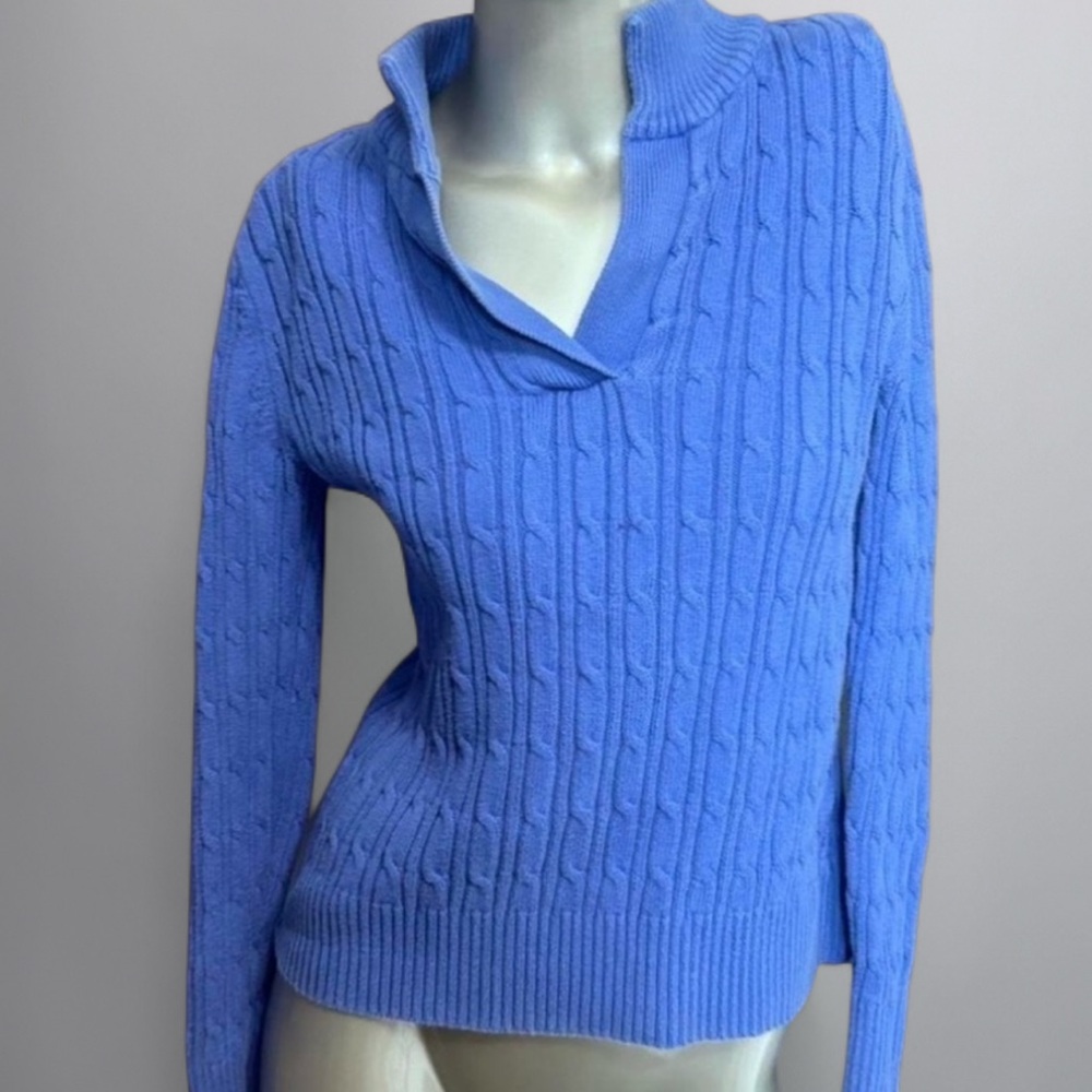 ❌SOLD❌ Liz Claiborne Vintage Y2K Cable-Knit Fitted V-Neck Sweater - Picture 1 of 5